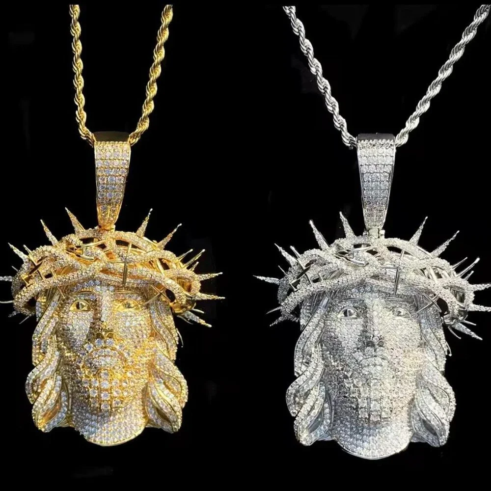 Gold  Iced Out Jesus Piece 24inch rope chain (choose silver or gold)